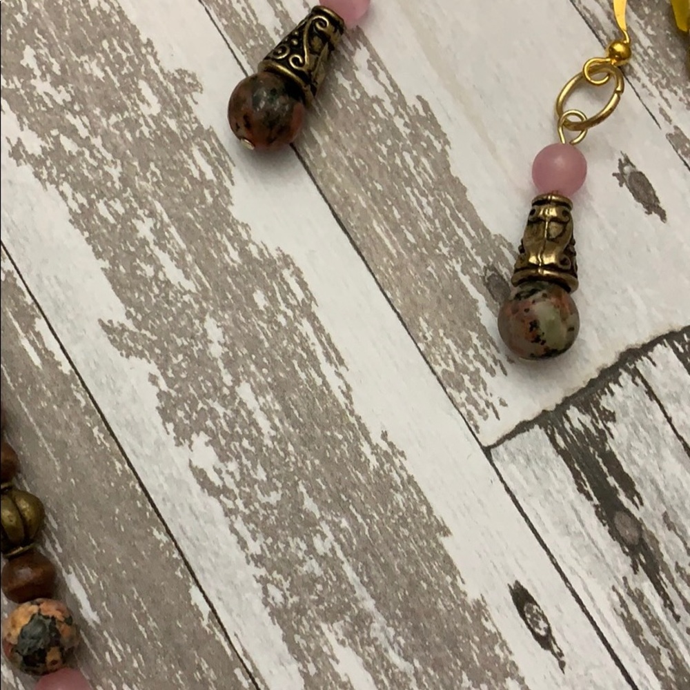 Handcrafted Pewter Buddha Rhodonite Necklace Set - Picture 6 of 7